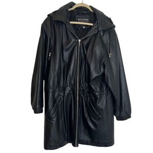 Wilsons Leather Womens Hooded Winter Leather Coat Size Large Black 3/4 Length